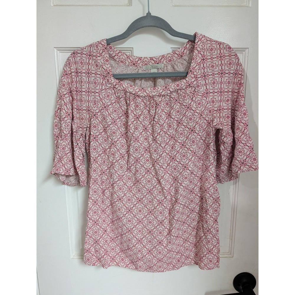 Dana Buchman Women Tie Dye Lightweight 3/4 Sleeve Henley Blouse Purple Size M
